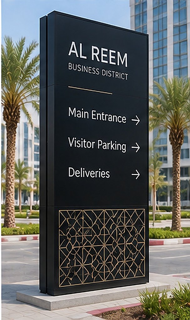 Business district wayfinding pylon