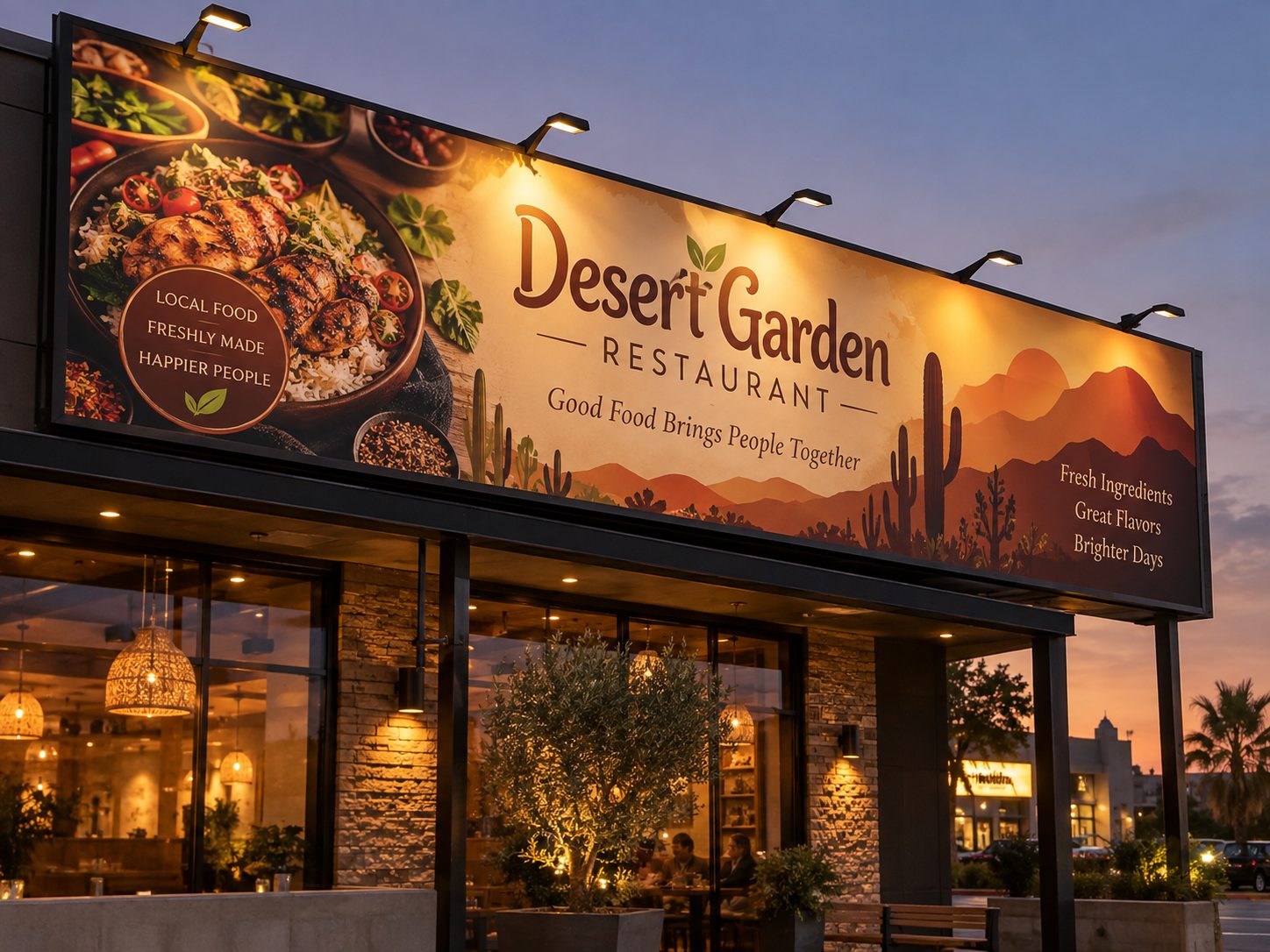 Floodlit restaurant flex signboard